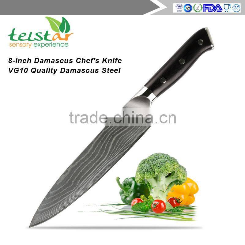 8-inch Damascus Chef's Knife - VG10 Quality Damascus Steel, 67 Layers Full-tang Blade-razor Sharp with Protective Bolster