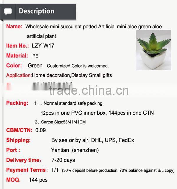 Wholesale mini succulent potted Artificial mini aloe green aloe artificial plant