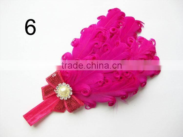 curly feather with pearl bead rhinestone for kids hair accessories