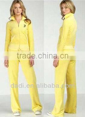 2015 OEM/ODM Yellow Velour Women Tracksuit Jogging Design