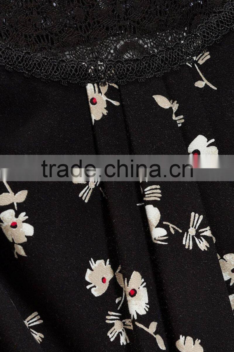 2016 Fashion Jersey Sleeveless Top With Beautiful Lace Yoke HST8033