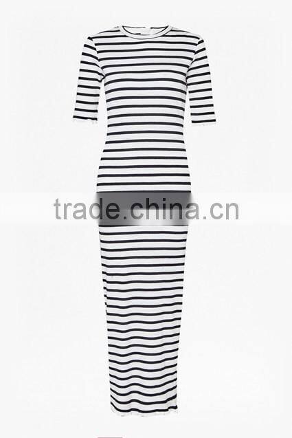 Ladies newest design short sleeve striped maxi dress