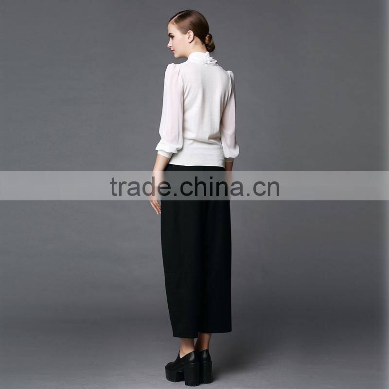 white colour high quality long sleeve latest fashion blouse design for lady