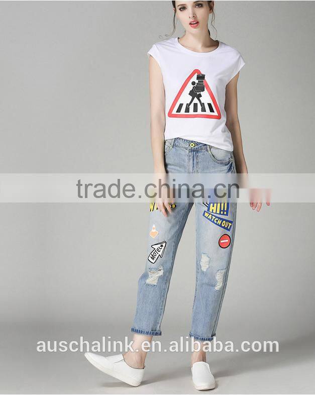 best selling auschalink ladies new pattern fancy jeans pants 2016