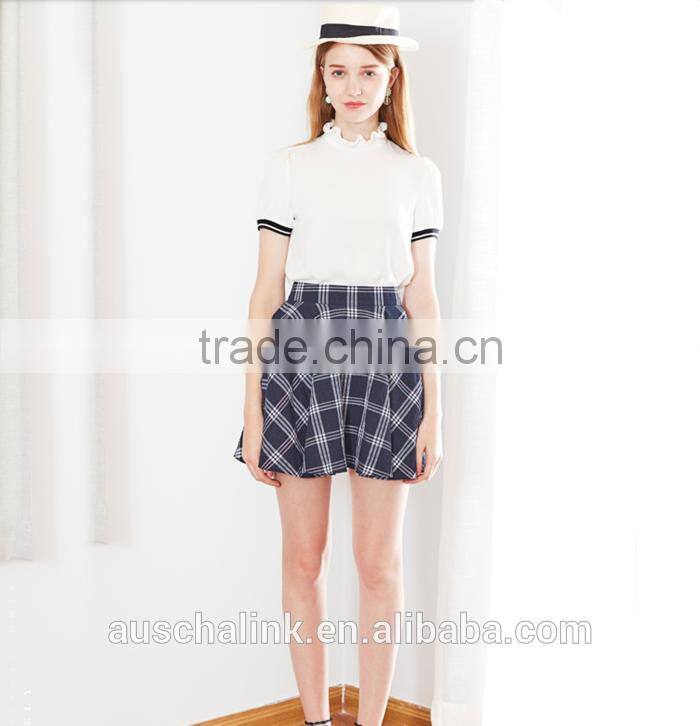 best selling girls campus high waist red or blue plaid skirt customized