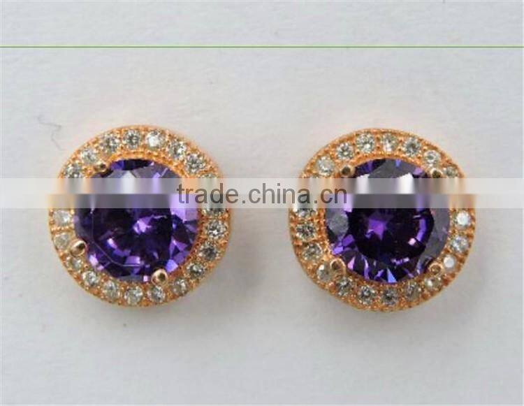 Cheap Wholesale 925 Sterling Silver Purple Diamond Stud Earrings