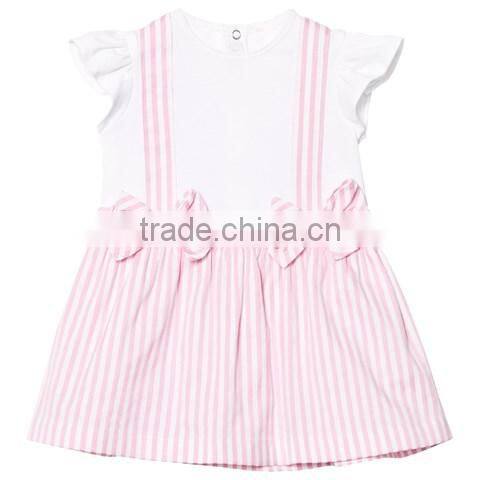 New arrival kids clothes frocks design 100% cotton pink stripe latest children girl dress