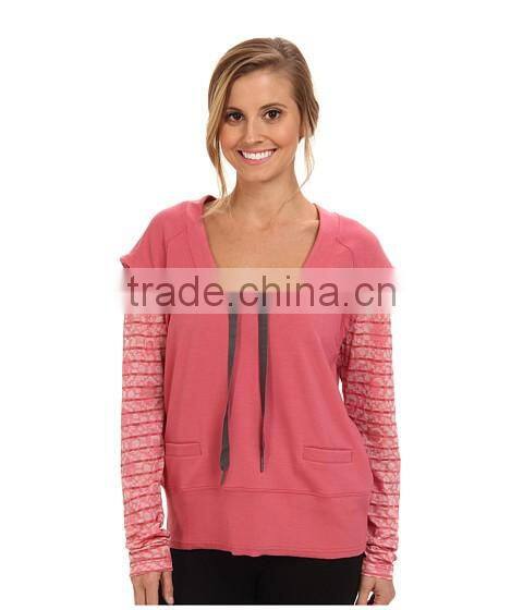 women false two-piece sweatshirt with scoop neckline features adjustable collar