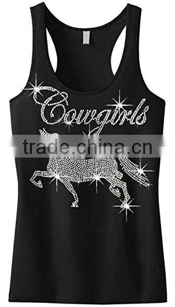 Cowgirls Horse Rhinestone Racerback Tank Top Juniors S-XL Black