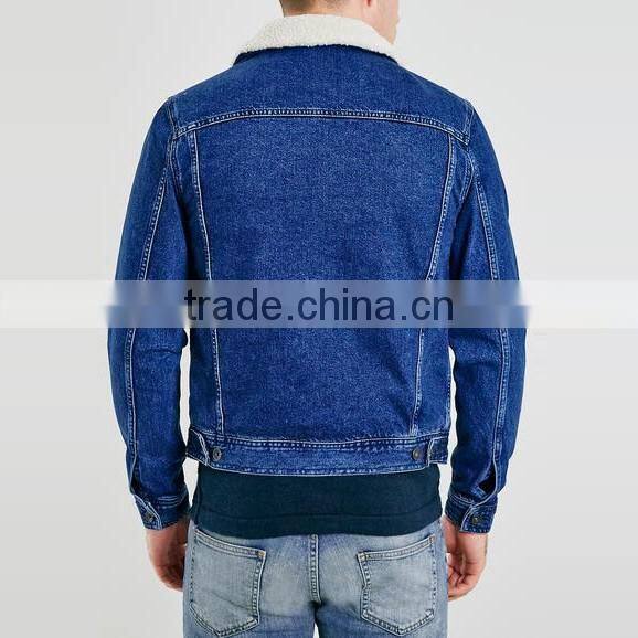 blue washed men winter jacket with fur collar windbreak wholesale