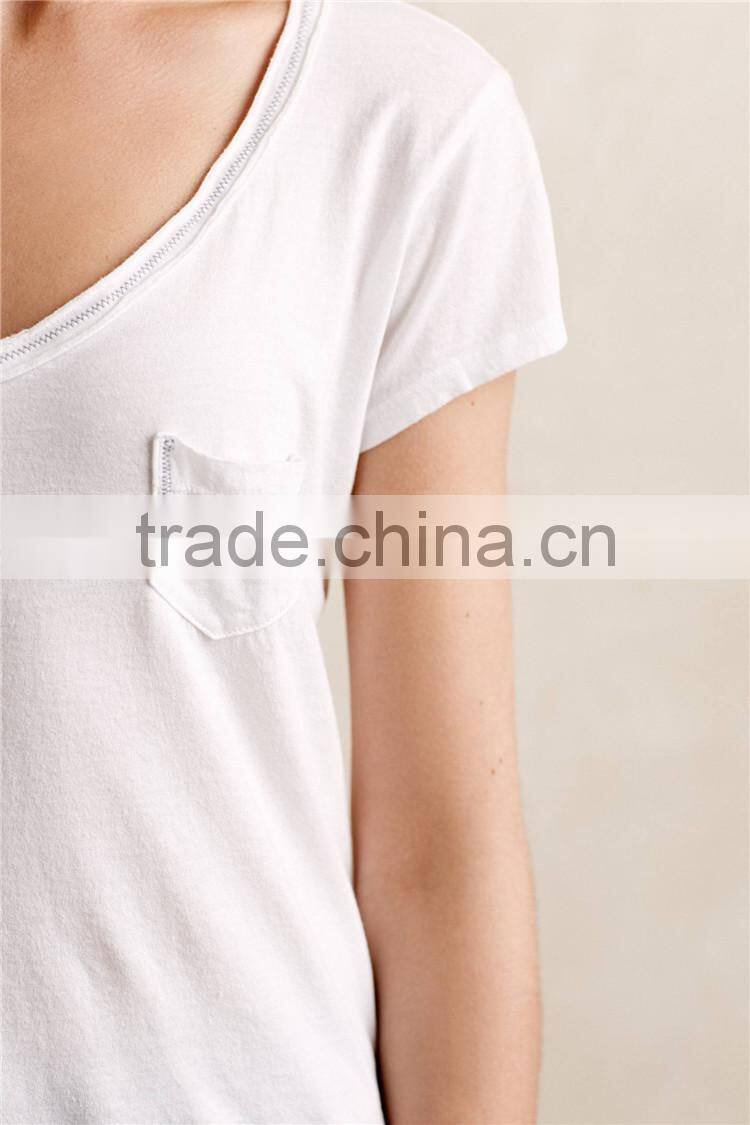 Women knit white cropped tops V-neck soft cotton blend top tee white t-shirts