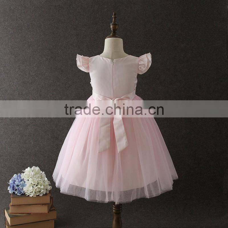 High quality boutique girl clothing Embroidery Flower Elegant Pink Fluffy Tulle sleeveless party dresses shiny performance dress