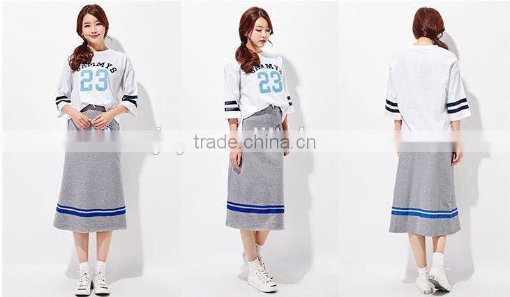 Female money navy blue printed knitted waistband draw string dress