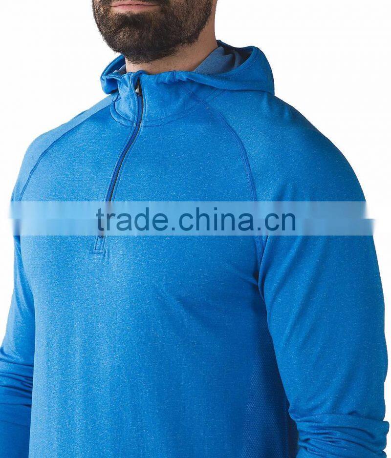 Wholesale quick dry fabric man running half zip pullover hoodie