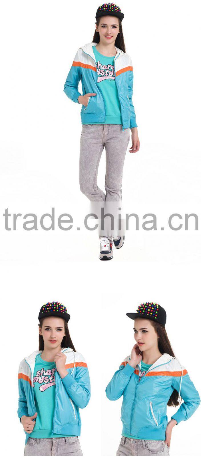 2015 New Fashion Short Woman Custom Nylon Varsity Jackets