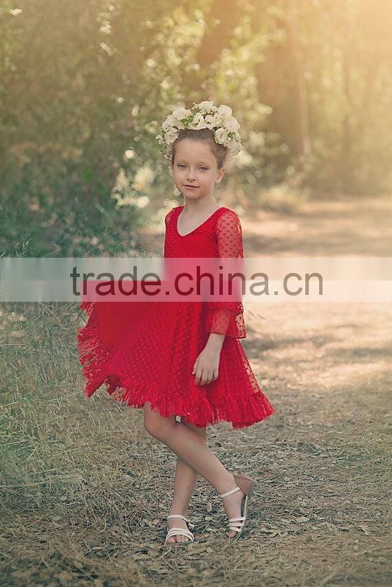 Little Girls Boutique Girls Red Lace Christmas Dress Twirl Spring Holiday Princess Dress Ruffle Sleeve Dresses