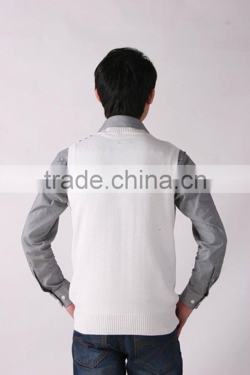 White Knitted Vertical Stripes Sweater 2015 Men