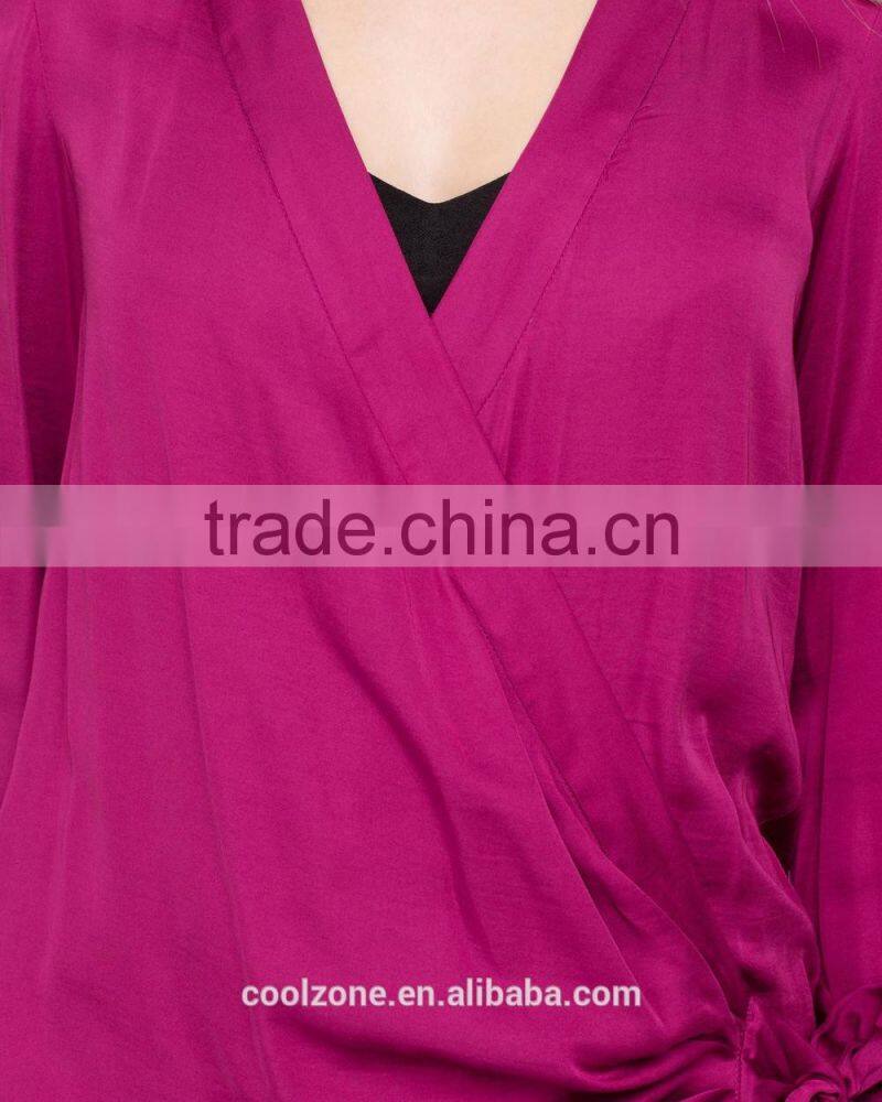 Daily fit long sleeve wrap-style lady blouse for middle aged women