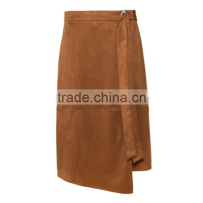 Wholesale latest lady tie waist midi pencil skirt asymmetric wrap front skirt