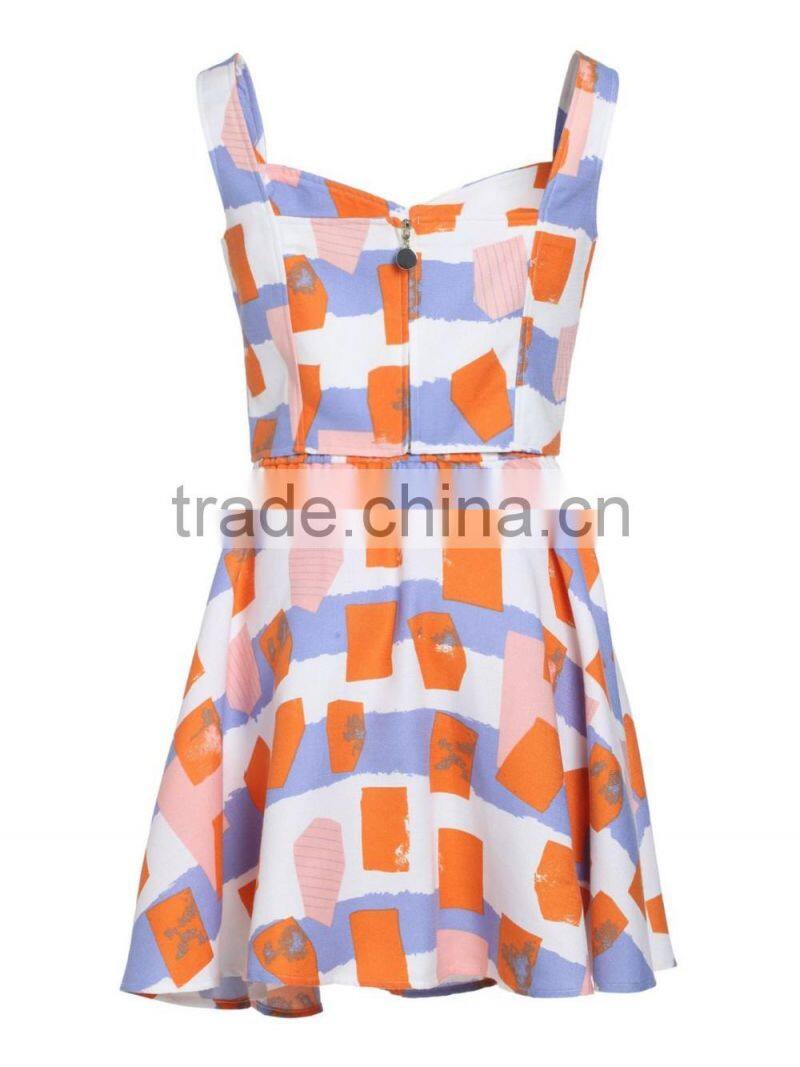 Ladies printed no sleeve contrast color dress sets