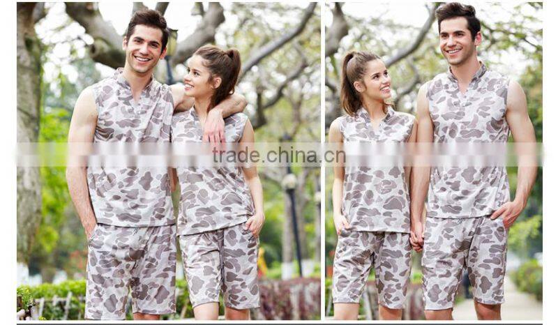sports wear ,gym camo/camouflage sleeveless singlet/tank top couple turtleneck t shirt sets clothing