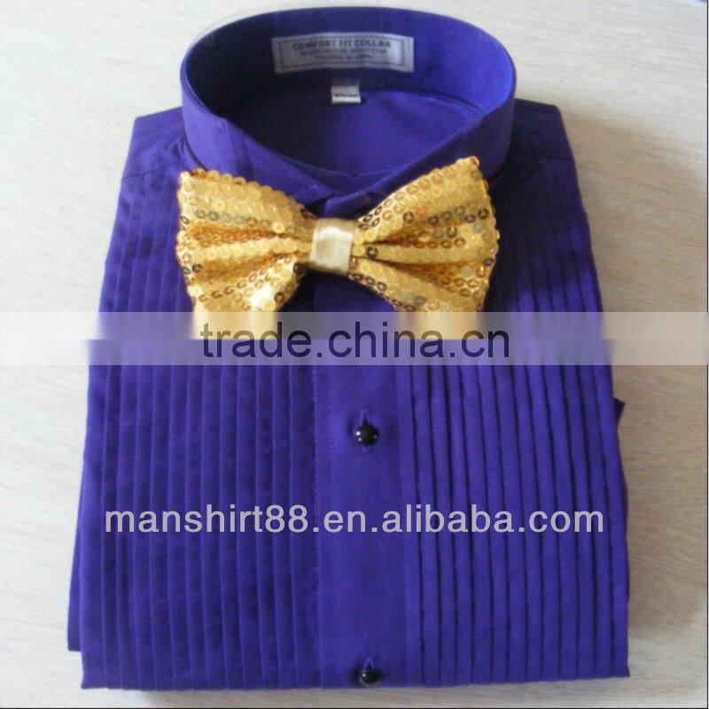 2016 men's purple wing collar tuxedo shirt with golden bowtie