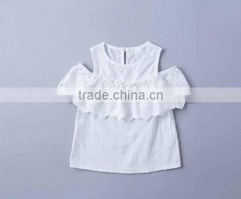 Wholesale Children Off Shoulder Full Blouse Design Solid Color Shirts Baby Girls New Style Lace Shirt