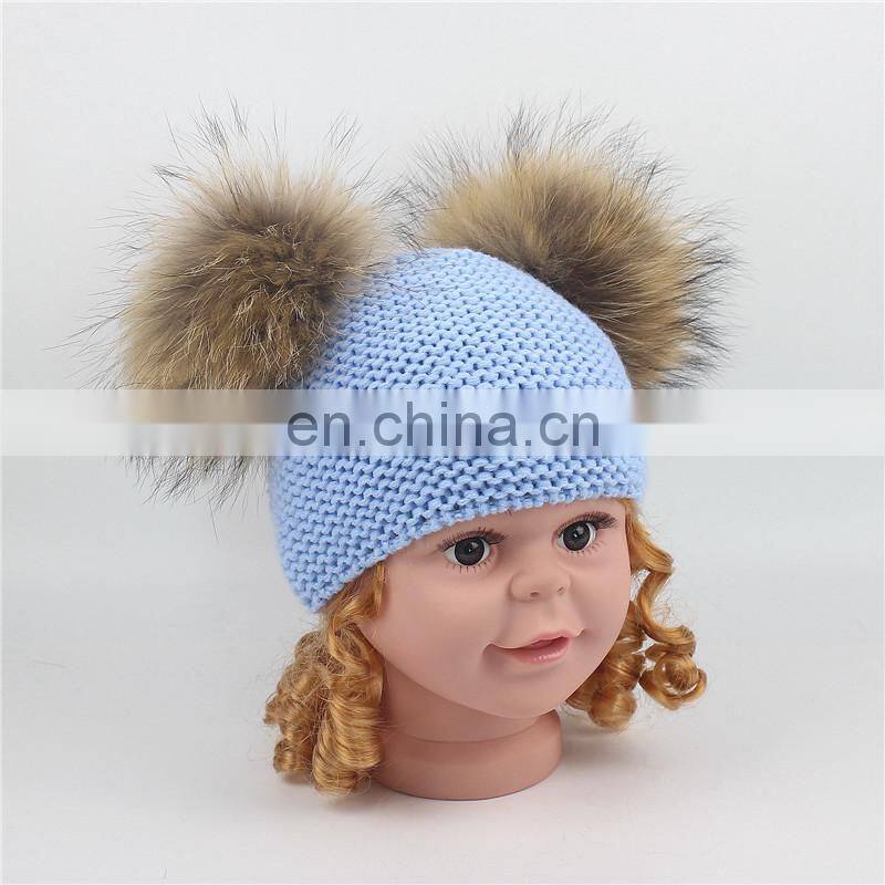 2017 Big Raccoon Fur Pom Pom Beanie Large Bobble Pompom Baby Hat