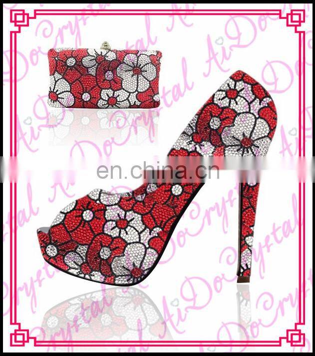 Aidocrystal italian shoes and bag set Custom Rhinestone Logo Design On High Heel Shoes