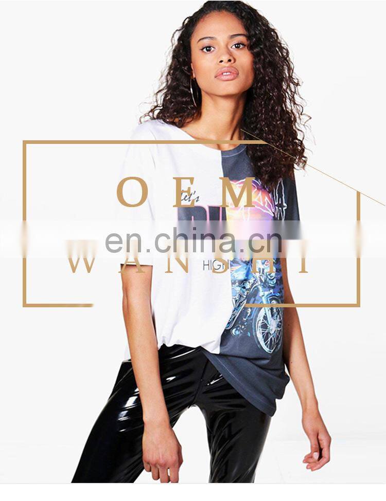 custom clothes oversized white women casual printed longline t shirt