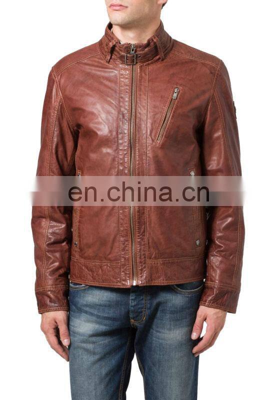 Stand-up collar with decorative loops Leather jackets