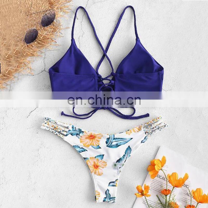 Two-piece suits orange swimwear print swimsuit straps swimwear women girls bather two piece suits for women