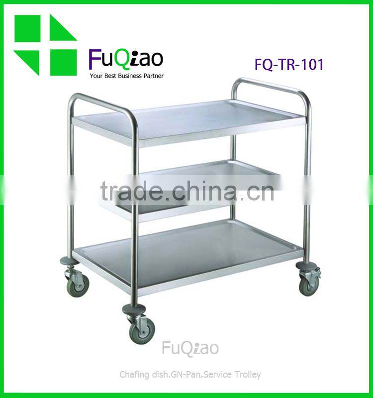 3 layers Round Tube Stainless Steel Room Food Service Trolley