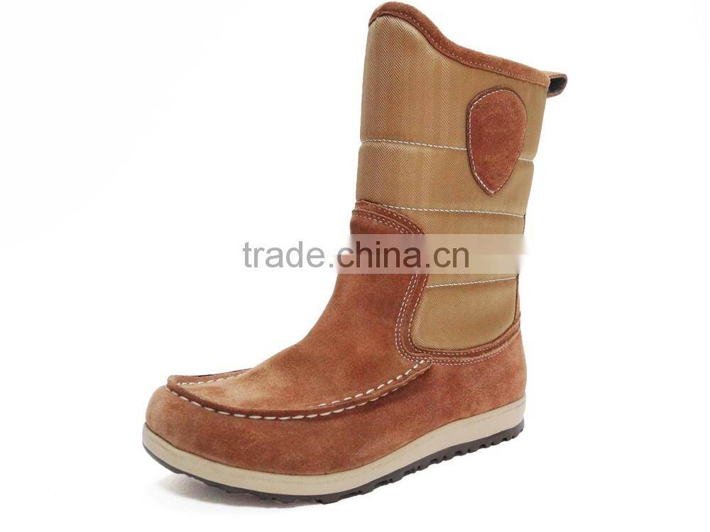 Wiley Herringbone Nylon and Suede Upper Furry Lining Moccasin Boots