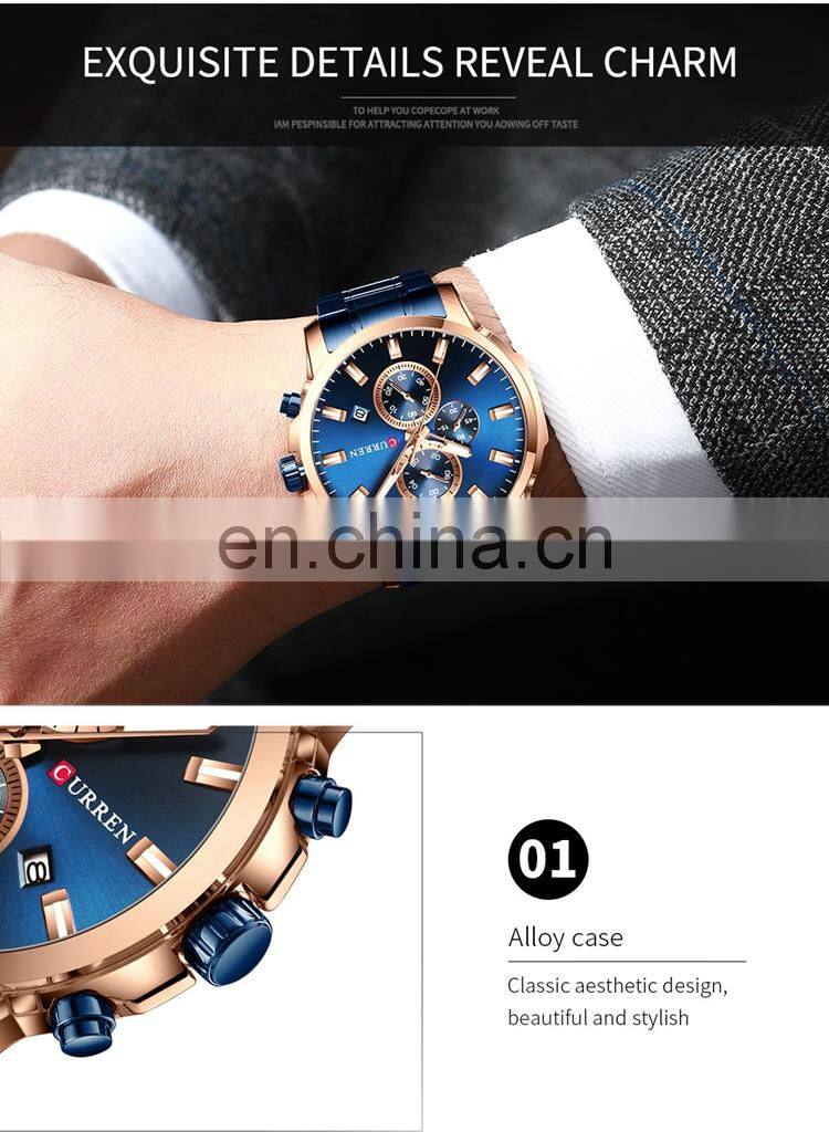 CURREN 8348 Men Stylish Big Dial Quartz Watches Stainless Steel Chronograph Calendar Business Classic Dress Mens Watch