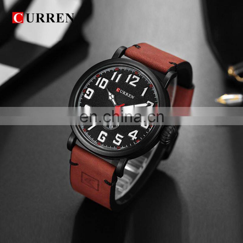 CURREN 8283 Men's Leather Watches Quartz Movement Cheap Fashion&Casual Auto Date Leather Band Watches