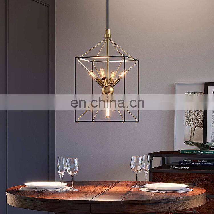 simple unique square metal cage small farmhouse hanging pendant light lamp