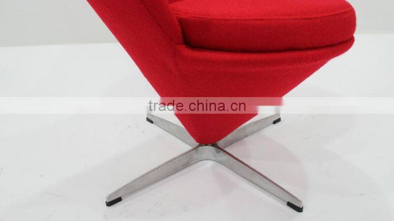 replica classic design fiberglass material fabric heart chair, cone chair with chrome finish legs