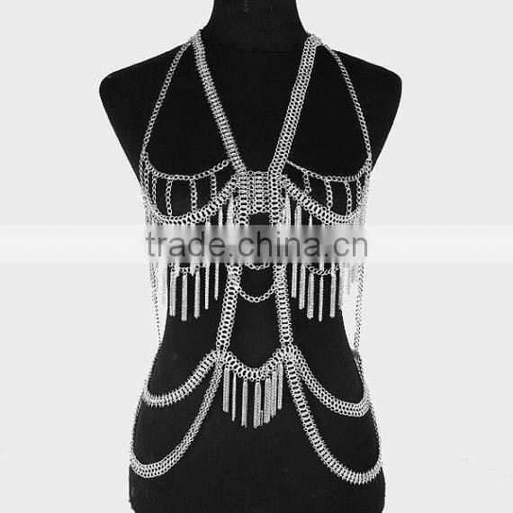 Black & Goldtone Multi Layered Chains with Matching Earrings Jewelry Set