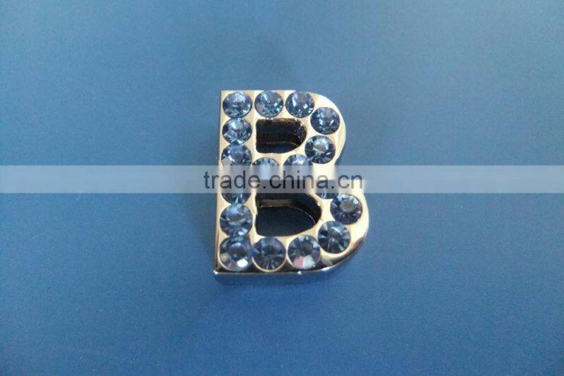 Zinc Alloy 18mm Slide Letters with Light Blue Rhinestones