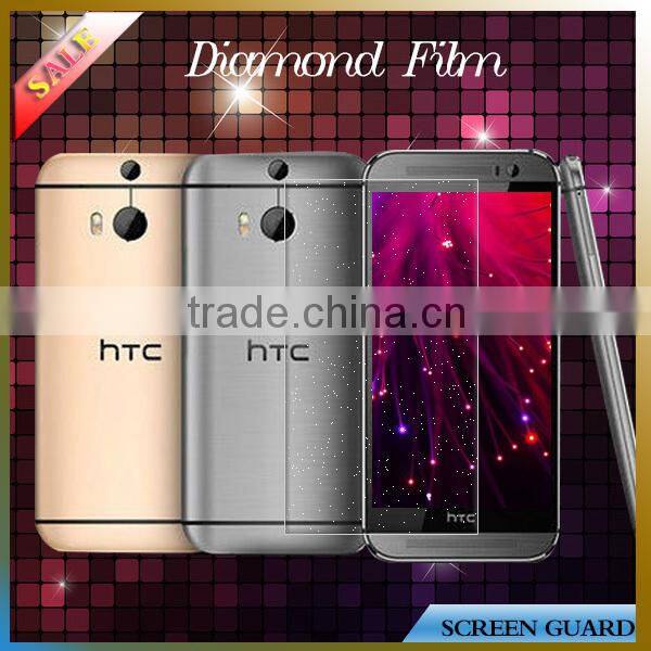 2015 deluxe silver diamond phone PET screen protector for HTC One M8 mini