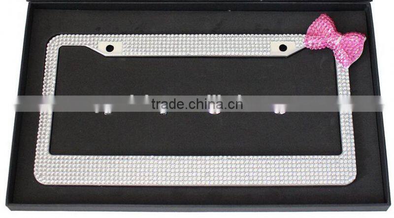 rhinestone Bling Pink crystal license plate frames crystals with bow