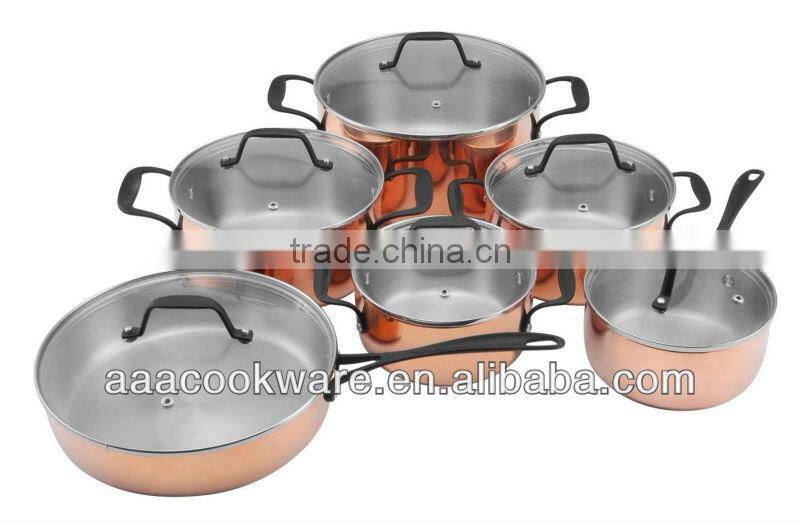 2014 New Products 12pcs High Quality 2.5mm Tri-ply Cookware Set With Cast Handle & Knob For Wholesale