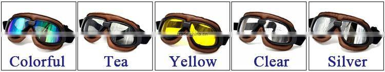 BJ-GT-008 Super Light Weight Brown Leather Tea Lens Motocross Goggles Custom