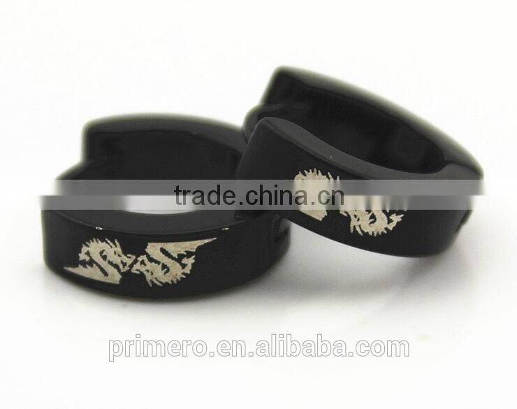 2016 Men's Titanium Dragon Pattern Hoop Earrings Cute Stainless Steel Black Jewelry