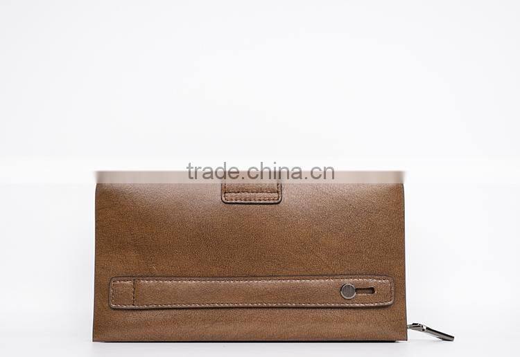 Brown Smooth Leather Men's Carrying Wallet Case Clutch Cell Phone Zippered Pouch