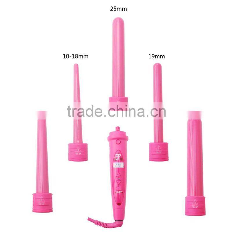 Hot selling 5 in 1 interchangeble hair curling iron of hair curlers, hair wand, hair curler set