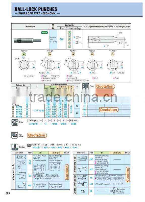 Precision standard BAL/BPL Quick Change Pilot Punch Light Duty Ball Lock Punch