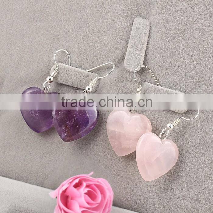 Women wear jewelry purple pink heart shaped stone pendant earrings