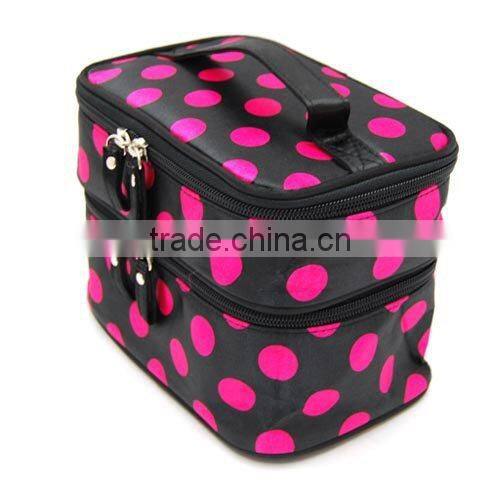 Double Two Layers Makeup Case With Mirror Cosmetic Holder With Zipper